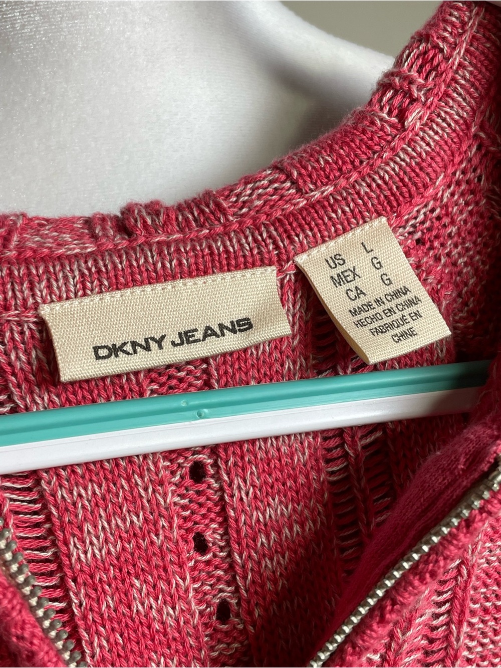 DKNY Coral Pink Hooded V-Neck Half-Zip Sweater - Picture 5 of 5